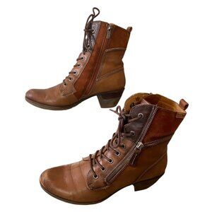 Pikolinos Rotterdam Leather Ankle Boots Heels Side Zipper Closure Brown Size 39